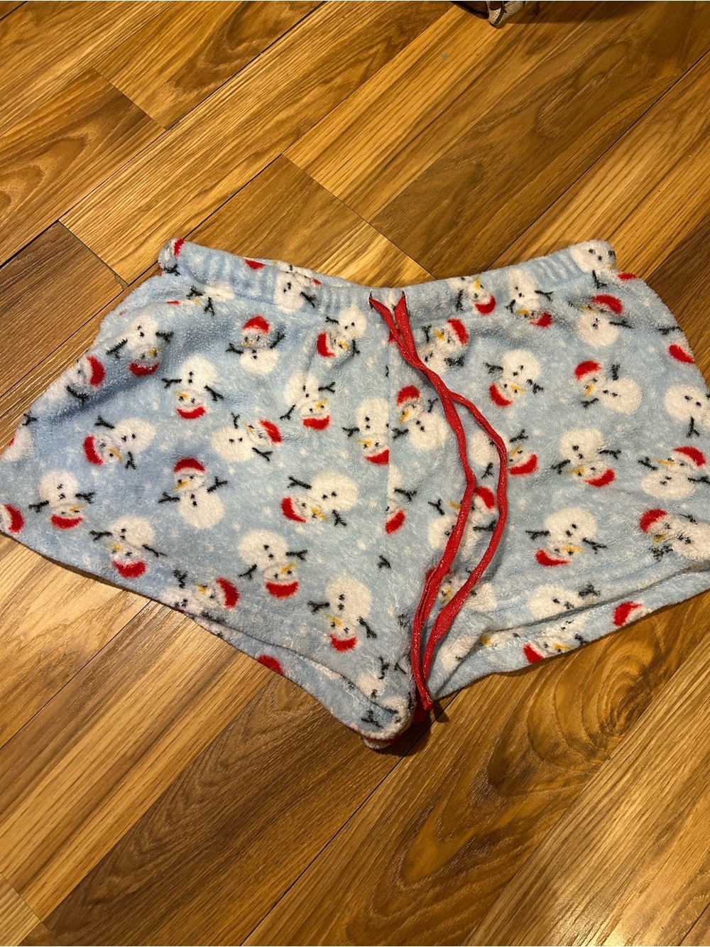 Cozy Snowman Print Women’s Pajama Shorts - Light Blue